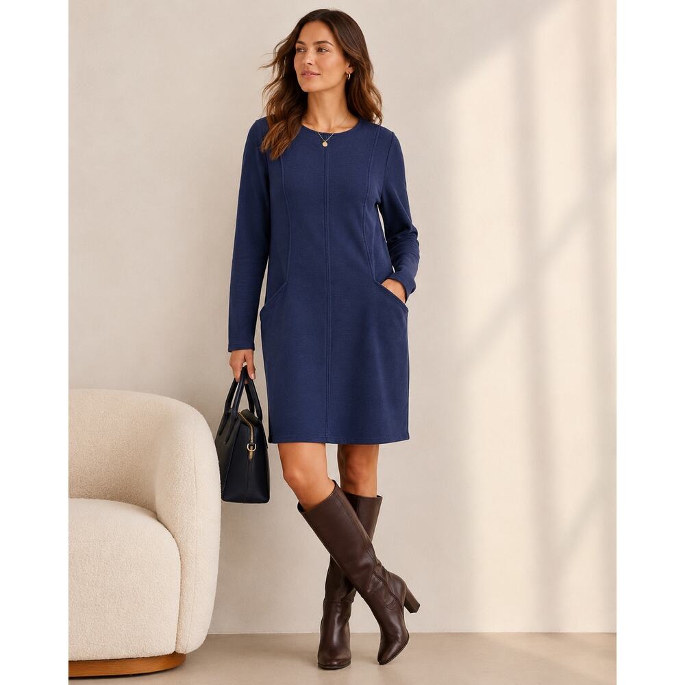 Boden Ellen Ottoman Dress Women Size 12 Regular Navy Ribbed Shift Pockets Preppy